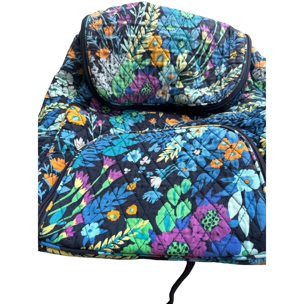 Vera Bradley Quilted Cotton Floral Backpack Blue Purple Yellow Medium Bag